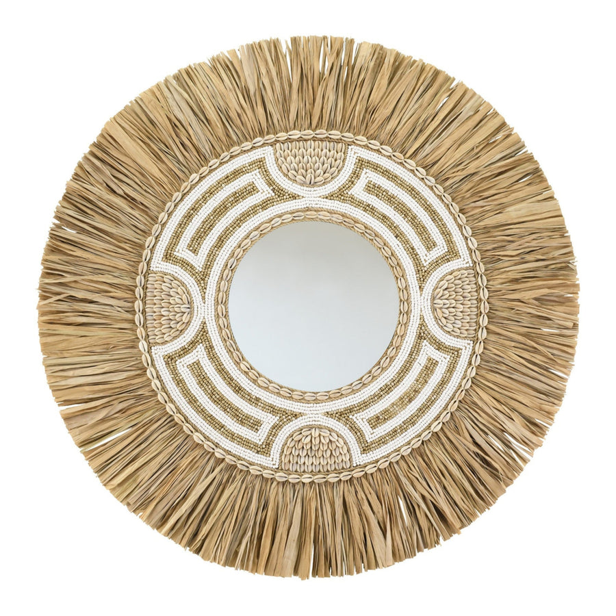 Runder Boho Spiegel Deja mit Muscheln, natur