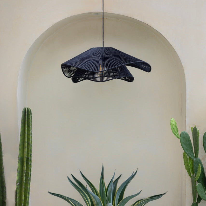 Boho Lampe Zyra aus Naturseil, schwarz