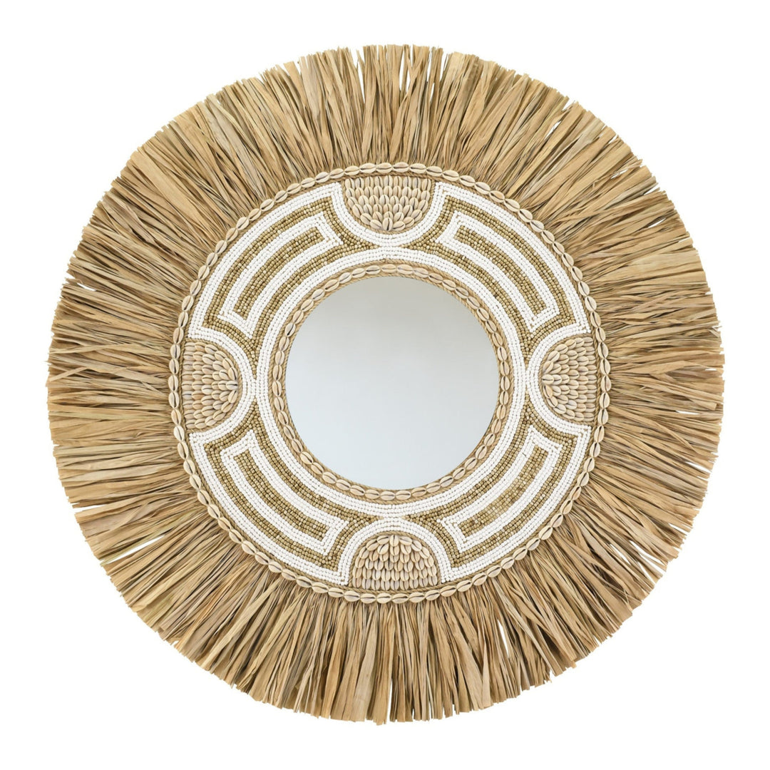 Runder Boho Spiegel Deja mit Muscheln, natur