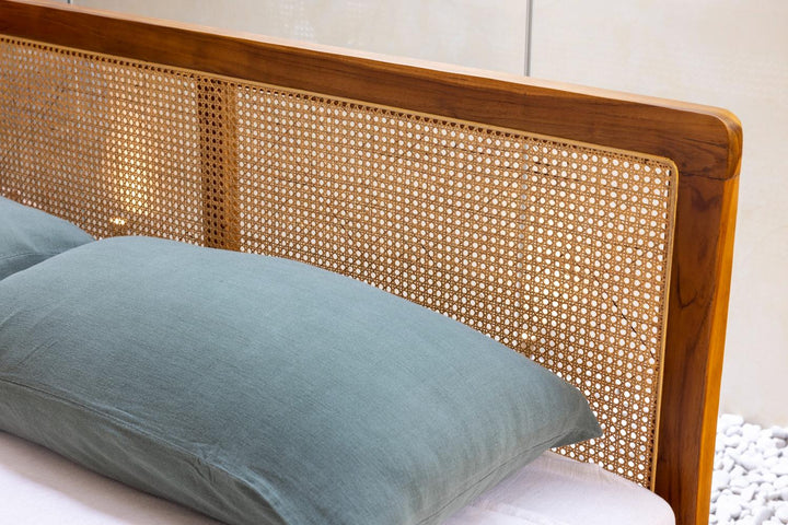 Rattan Kopfteil Kami mit Teakholz-Rahmen
