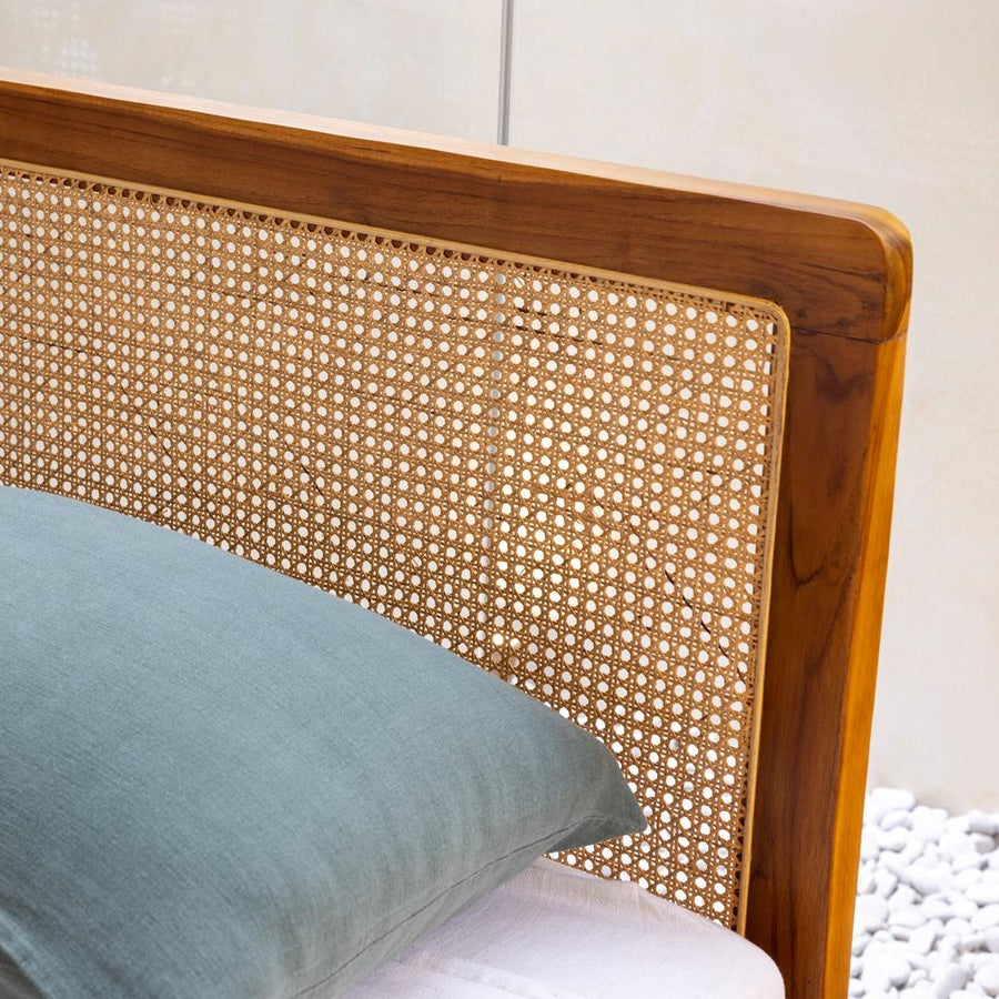 Rattan Kopfteil Kami mit Teakholz-Rahmen