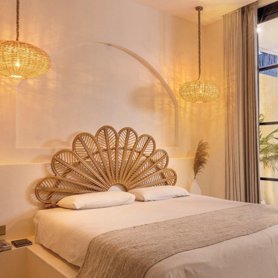 Boho Kopfteil Raja aus Rattan, naturbelassen