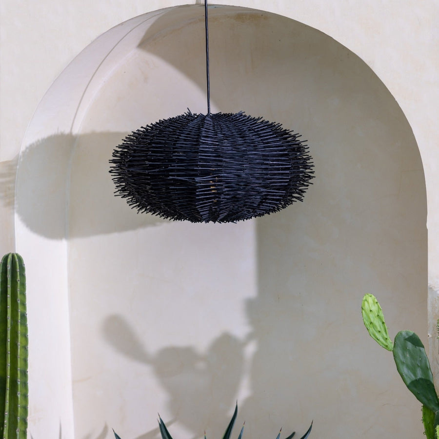 Rattan Lampe Zenko, schwarz
