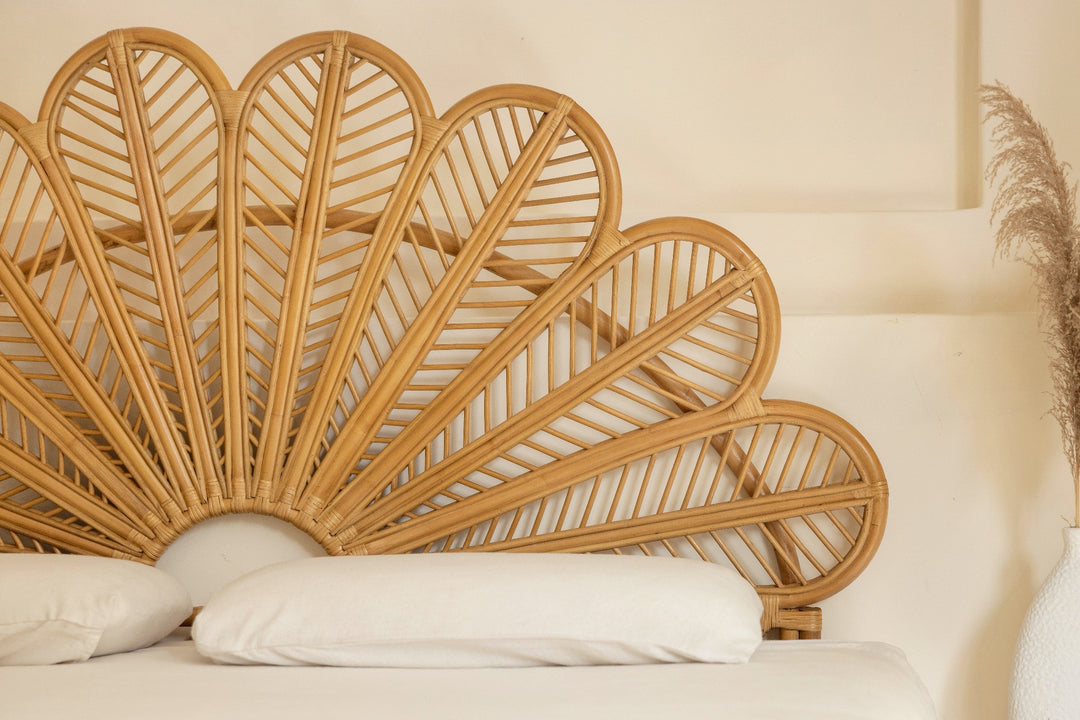 Boho Kopfteil Raja aus Rattan, naturbelassen
