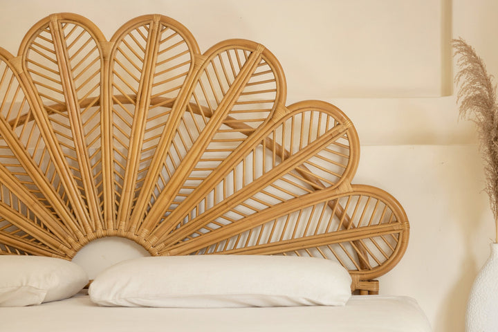 Boho Kopfteil Raja aus Rattan, naturbelassen
