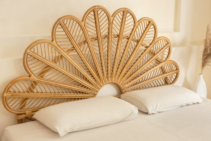 Boho Kopfteil Raja aus Rattan, naturbelassen