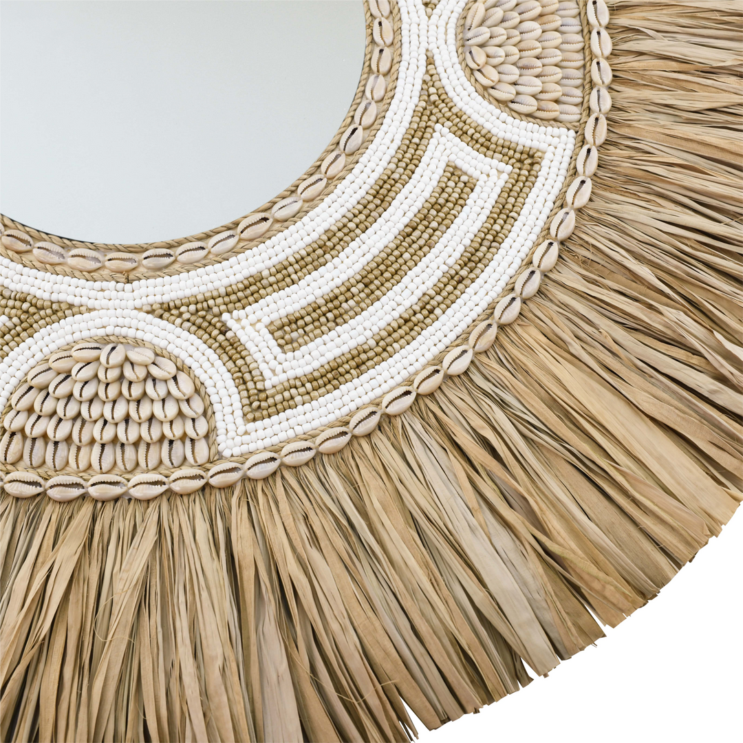 Runder Boho Spiegel Deja mit Muscheln, natur