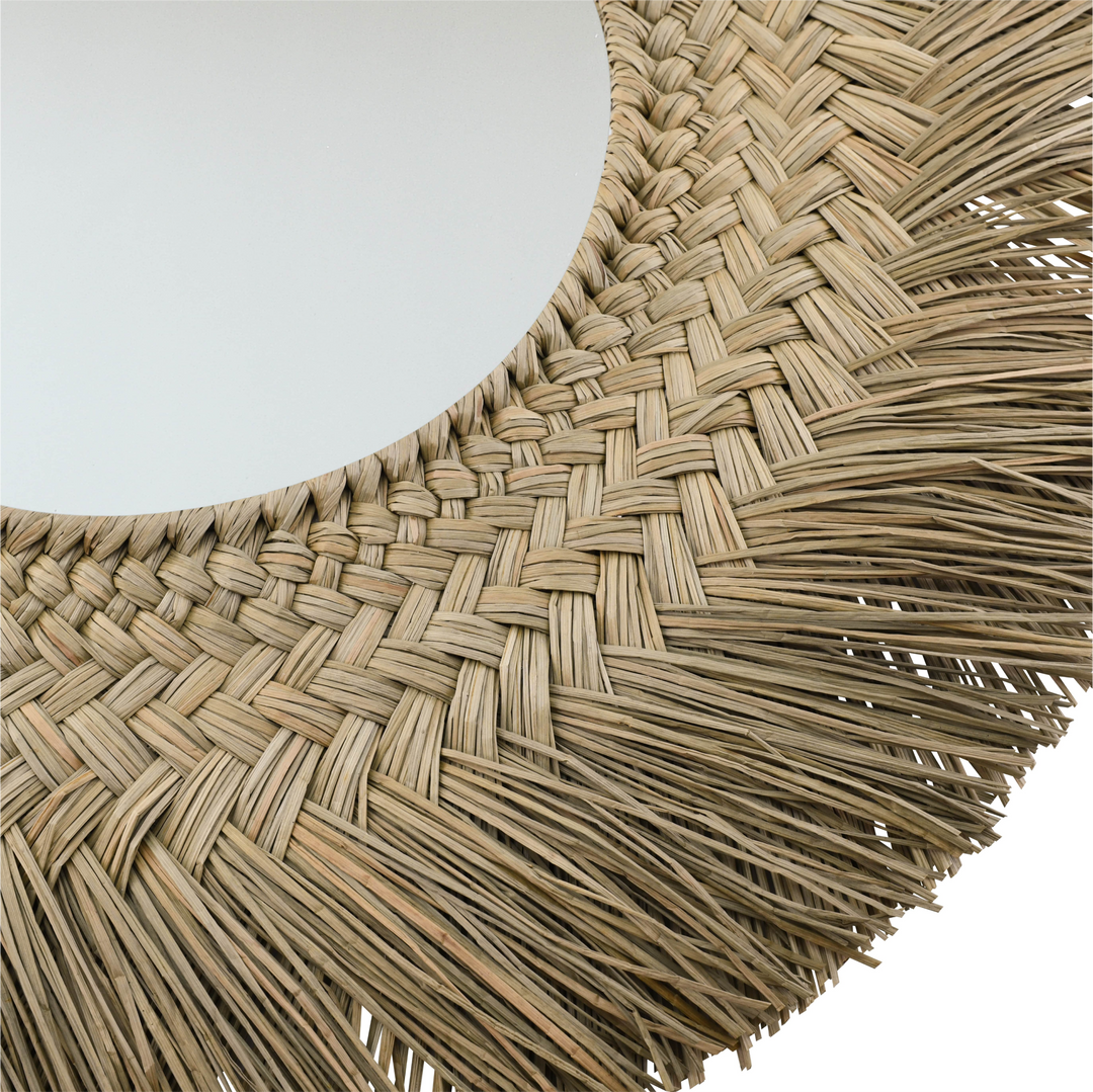 Runder Boho Spiegel Banboo aus geflochtenem Seegras, natur