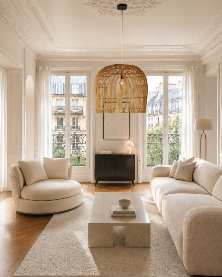 Valira lampshade made of hand-woven rattan and steel, natural