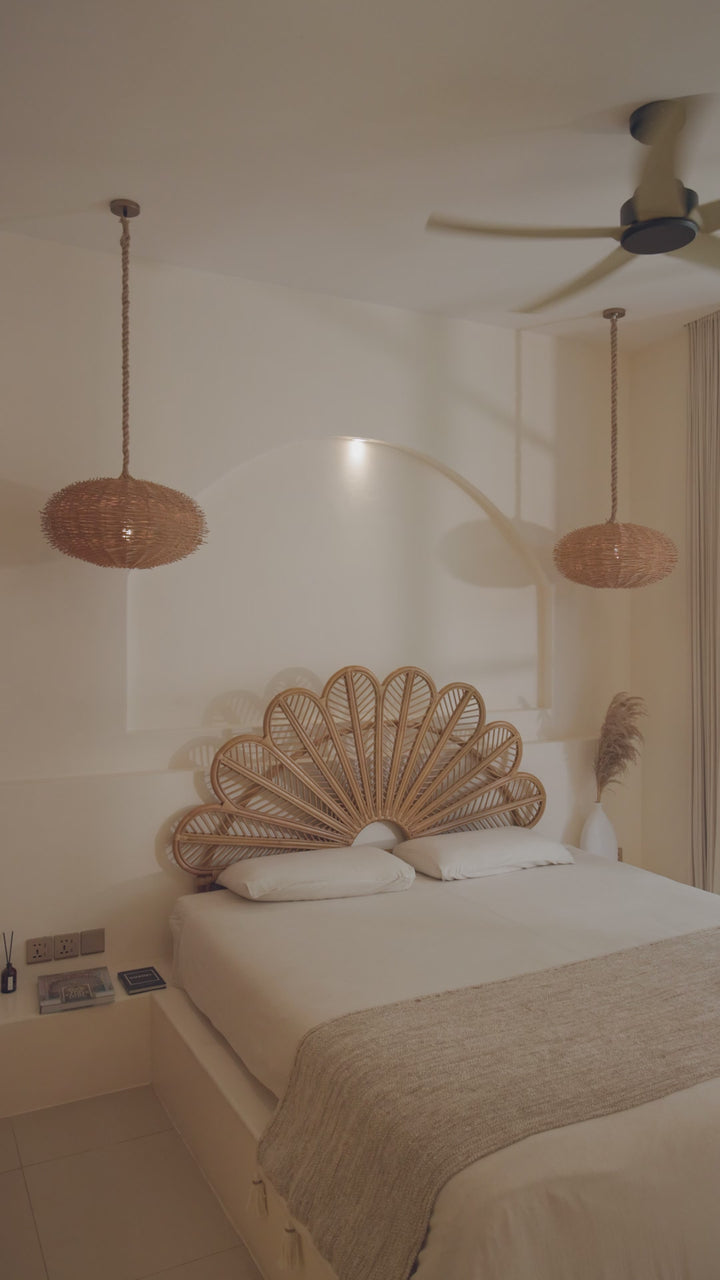 Boho Kopfteil Raja aus Rattan, naturbelassen